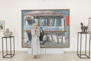 Открытие выставки «Эхо Победы: искусство, вдохновлённое подвигом», посвящённая 80-летию Великой Победы и Году защитника Отечества в России. Куратор выставки от Национальной галереи Республики Коми Ольга Владимировна Орлова. 6 мая 2025 года, г. Ухта (Республика Коми).